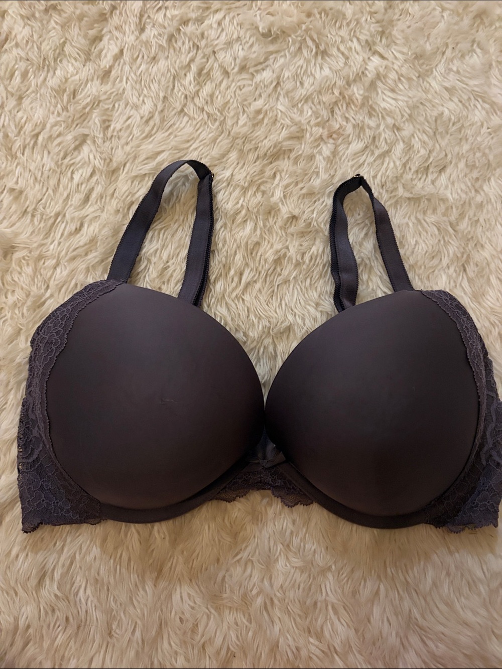 Victoria's Secret Molded Lace-Trim Bra in Charcoal